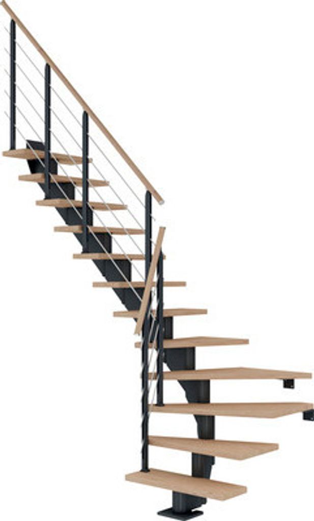 Pertura Mittelholmtreppe Alena Eiche Leimholz Anthrazit 1/4 gewendelt unten links/rechts 75 cm 12 Stufen / 13 Steigungen
