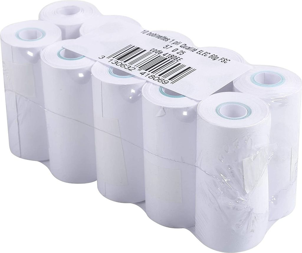 Exacompta 41806E 10er Pack Kassenrollen, 1-lagig Offset(holzfrei) standard, Breite: 57mm, Länge 6,5m, ideal für Tischrechner, 60g/m² extra-weiß...