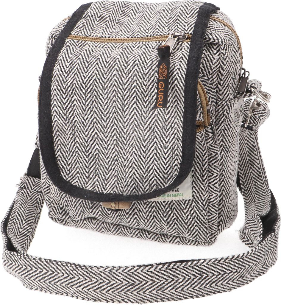 Kleine Natürliche Schultertasche, Goa Tasche - Hanftasche Schwaz/natur, Uni - Erwachsene, Schwarz, Hanf,Baumwolle,Hanf, 25*28*4 cm, Alternative Um...