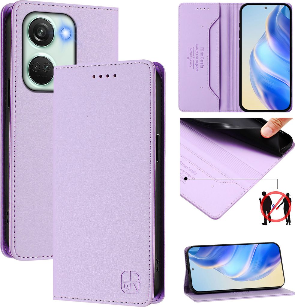 Lederhülle für OnePlus Ace 2V/OnePlus Nord 3 Hülle Flip Brieftasche Kartenfächern Ständer Schutzhülle Violett