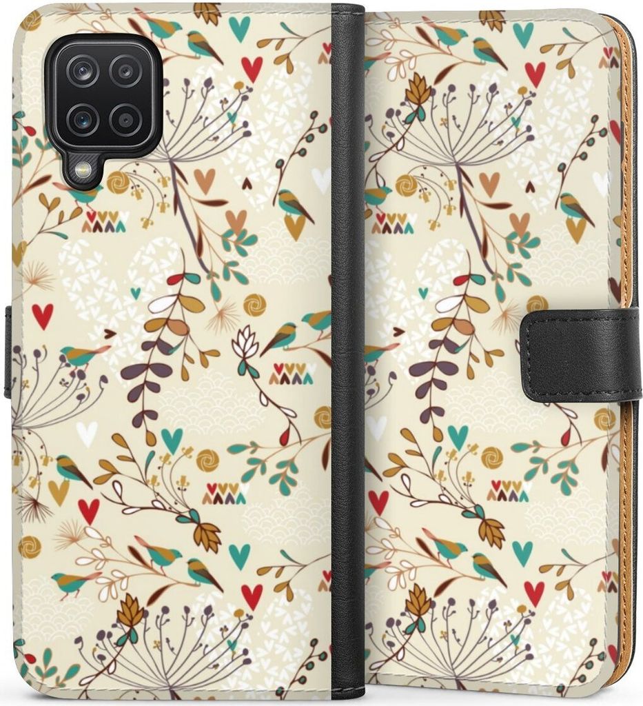 DeinDesign Klapphülle für Samsung Galaxy A12 Handytasche Lederhülle Tasche Blumen Retro Vogel