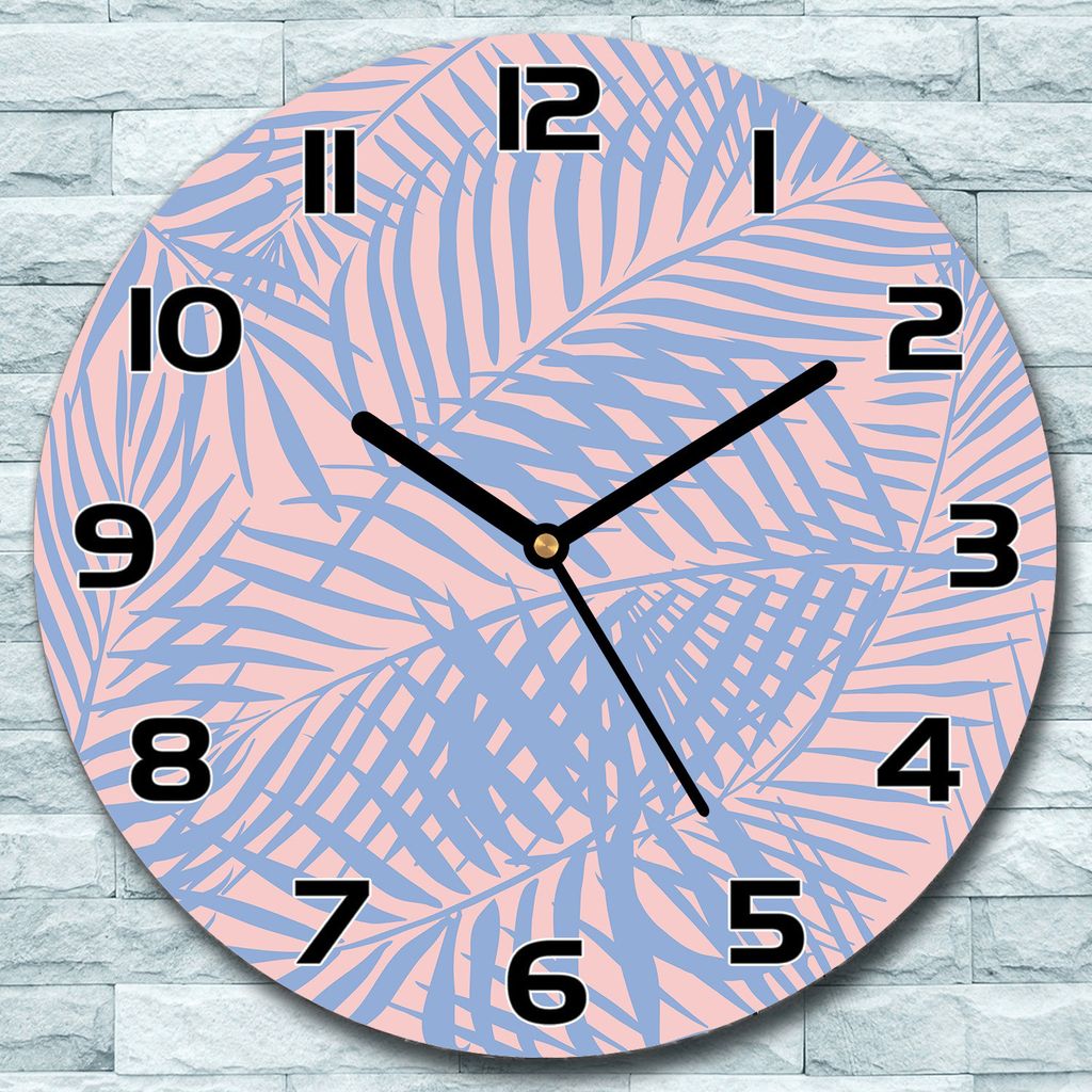 Wanduhr aus Glas Rund fi 30 Palmen blau rosa Quarz Deko Schlafzimmer Büro
