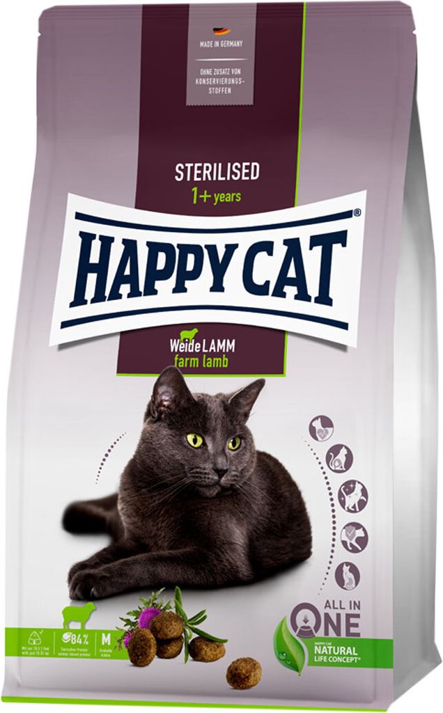 Happy Cat Sterilised Adult, Adult, Lamm, Reis, Mais, 4 kg