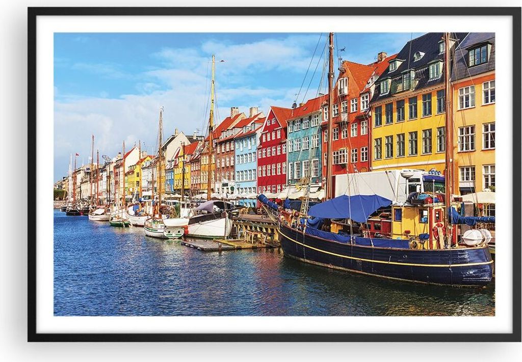 Gerahmtes Poster - Schwarzer Rahmen - Kopenhagen Nahavn Schiffe - 91,5x61 cm - Wand Bild - Wanddeko - Wandbilder - Wandposter - Bilderrahmen - Bild...