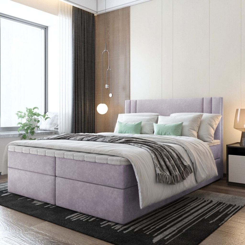 Bett, Boxspringbett RALI mit Bonell-Matratze und T25 Topper, 2 Bettkästen, Doppelbett, Stauraum 180x200 cm (Rosa - Itaka 38)