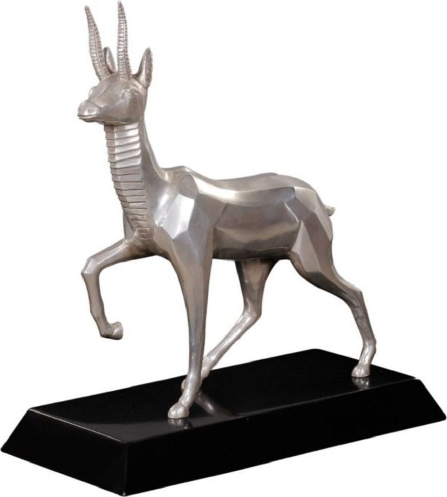Casa Padrino Luxus Bronzefigur Antilope Silber / Schwarz 35 x 17 x H. 37 cm - Dekofigur mit Holzsockel