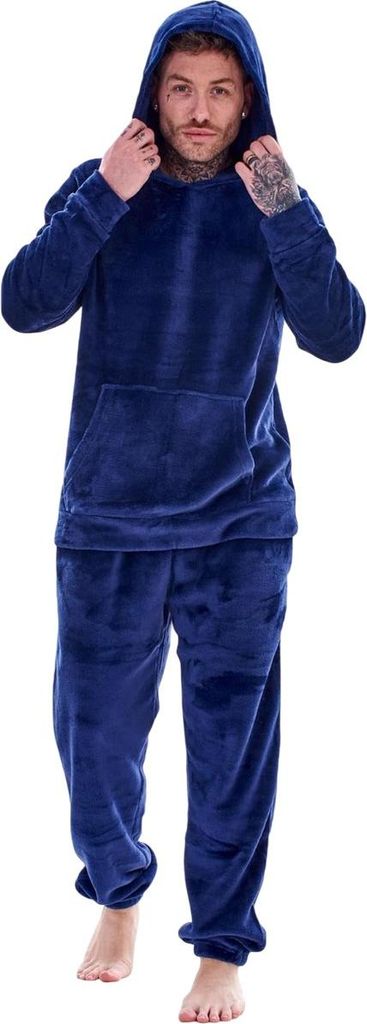 Keanu - Schlafanzug für Herren, mit Kapuze, Fleece TC481 (S) (Marine)
