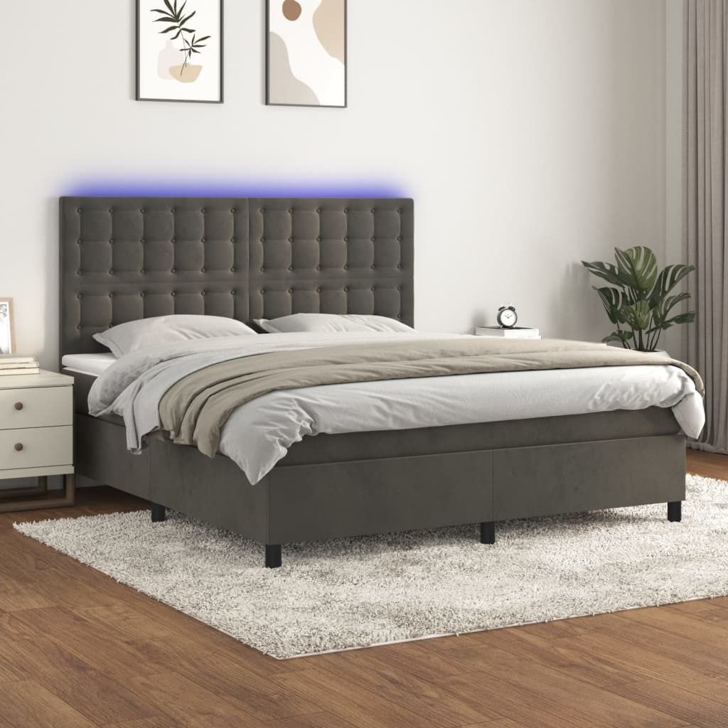 The Living Store Boxspringbett mit Matratze & LED Dunkelgrau 160x200 cm Samt