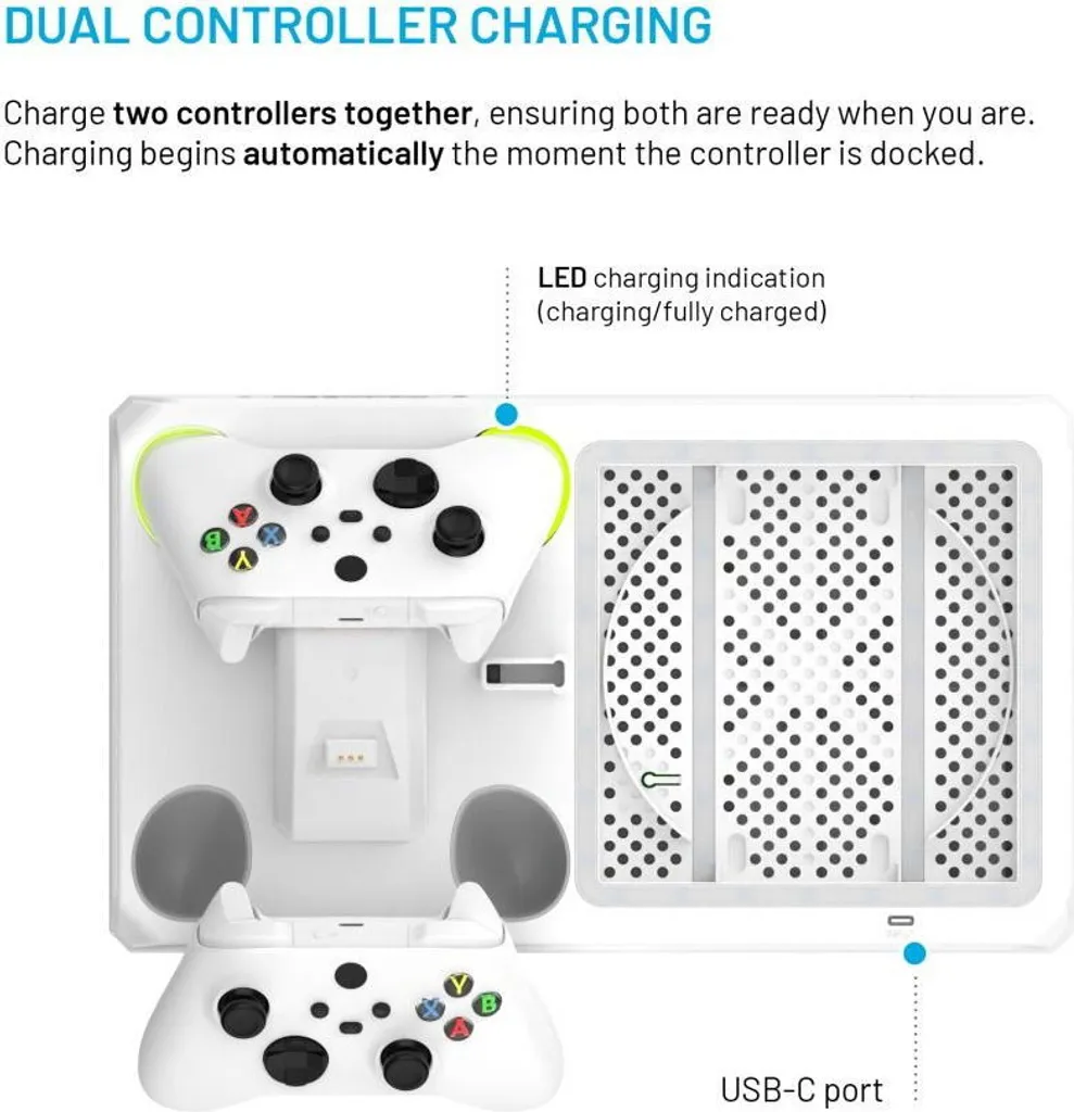 FIXED Support Xbox Series S X ventilé avec double chargeur blanc