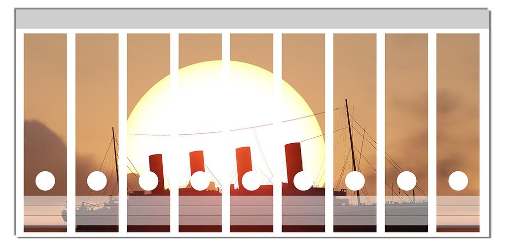 Wallario Ordnerrücken Sticker, selbstklebend für breite Ordner, 9 Stück, Motiv Ozeandampfer im Sonnenuntergang