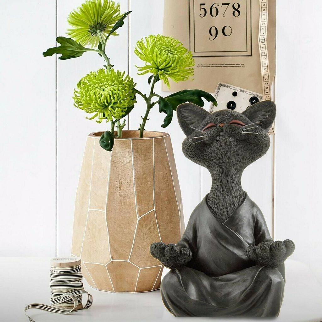 Buddha Katze Figur Meditation Yoga Sammlerstück Happy Cat Dekor Ornamente 13cm 