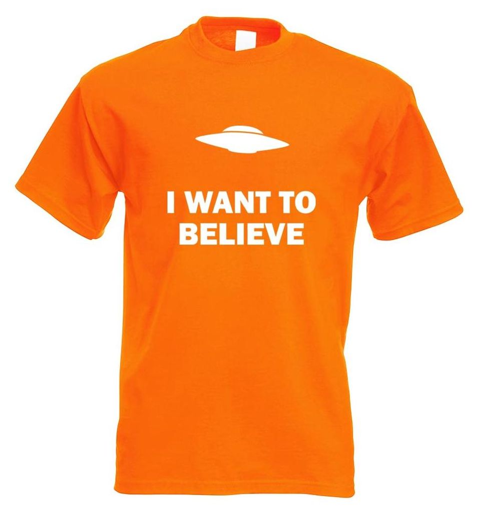 Kiwistar - T-Shirt - orange - I Want to Believe UFO Motiv Bedruckt Funshirt Design Print - mit Motiv Bedruckt - Funshirt Design - Sport - Freizeit ...