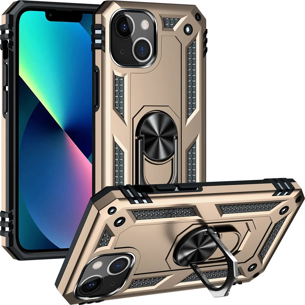 Custodia Militare iPhone 13 Oro: Ring Stand e Protezione Totale