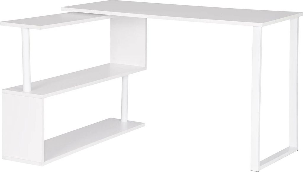 Eckschreibtisch - L-förmiger Computertisch - Mit 2 Regalen - MDF-Tischplatte & Metallgestell - Maße 120x100x74 cm - Weiß