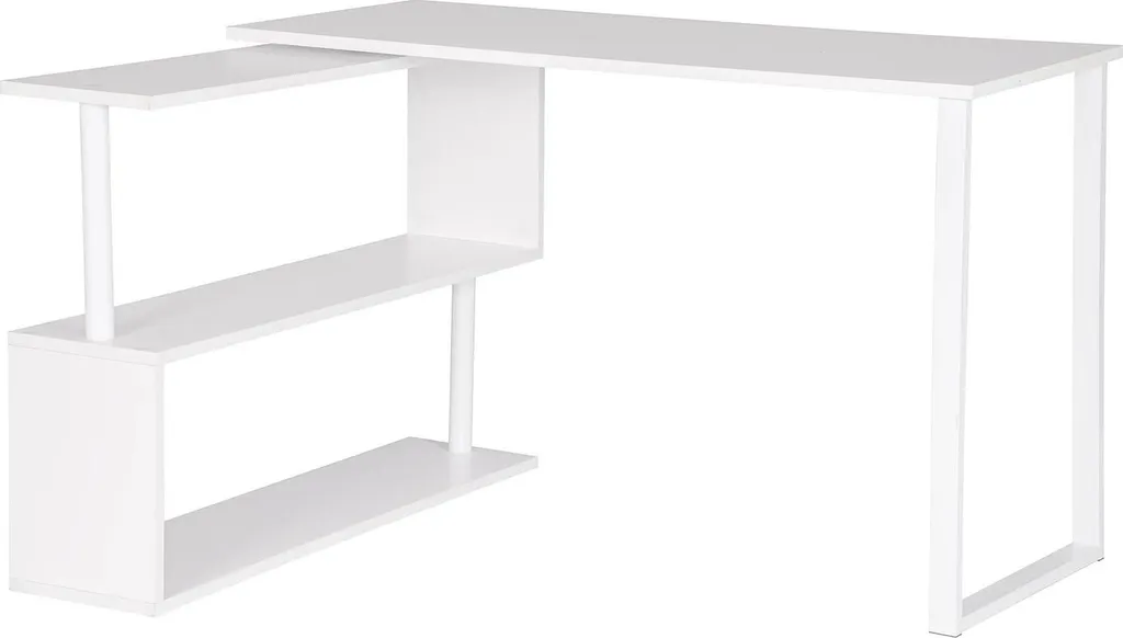Poste de travail d'angle pour télétravail - Bureau L blanc 120x100 cm