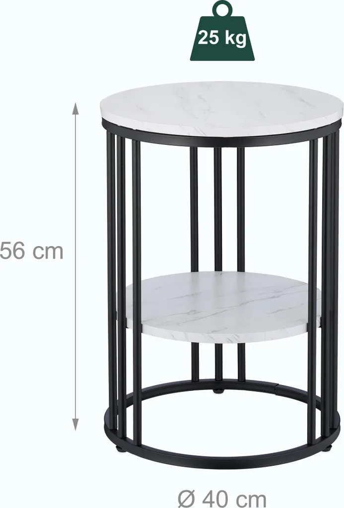 Relaxdays Table d'Appoint Imitation Marbre - Bout de Canapé Noir et Or - 4