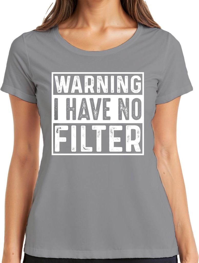 Warnung Ich habe wirklich keinen Filter Frech Sarkastisch Vintage Damen T-Shirt, Grau, 3XL