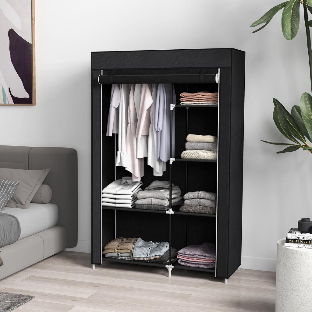 Armoire en tissu à 6 compartiments et tringle à vêtements Image du produit 