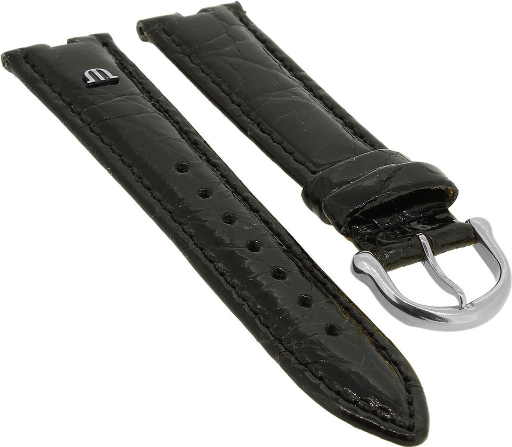 Maurice Lacroix | KROKO ALHAMBRA Uhrenarmband | mit Naht, schwarz , Stegbreite:14mm, Schließe:Silbern