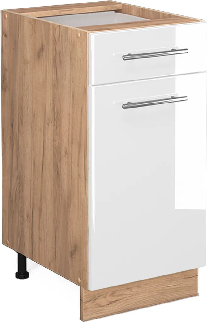 Vicco mobiletto base per cucina Fame-Line, 40 cm senza piano di lavoro, Bianco lucido/Quercia dorata - 1