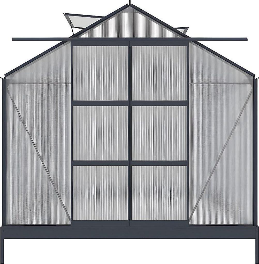Polycarbonat-Gartengewächshaus 7,5 m² GREENEA II mit Sockel - Anthrazit