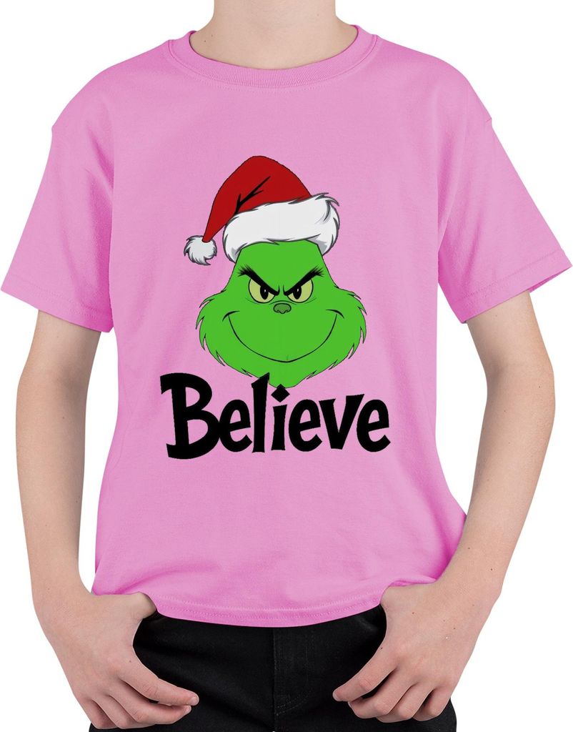 Believe Grinch Weihnachten Lustig Weihnachtsgeschenk Familie Uni Kinder T-Shirt, Pink, 152