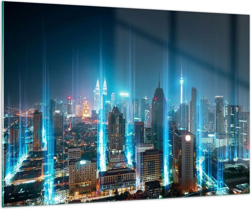 Bilder auf glas - Stadt Nacht Straße - 100x70cm - Glasbilder - Wandbilder - Kunstdruck - zum Aufhängen bereit - Wanddekoration aus Glas - Glas Bi...