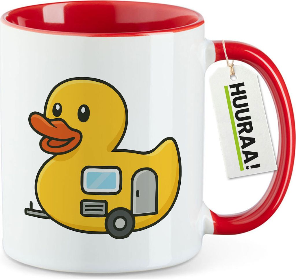 Huuraa Kaffeetasse Quietscheente Camper Gummiente Wohnwagen 330ml Rot Keramik Kaffeebecher Geschenkidee