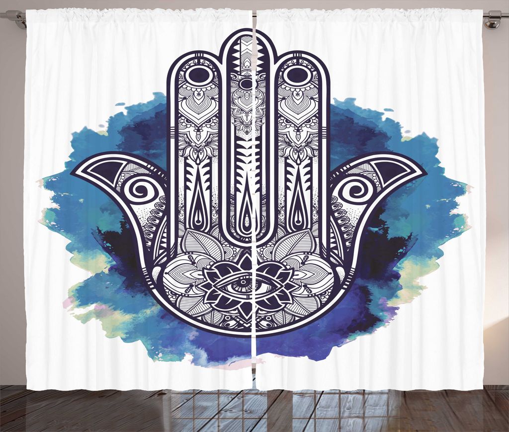 ABAKUHAUS Hamsa Rustikaler Vorhang, Mystische östliche Symbolkunst, Wohnzimmer Universalband Gardinen mit Schlaufen und Haken, 280 x 225 cm, Dunke...