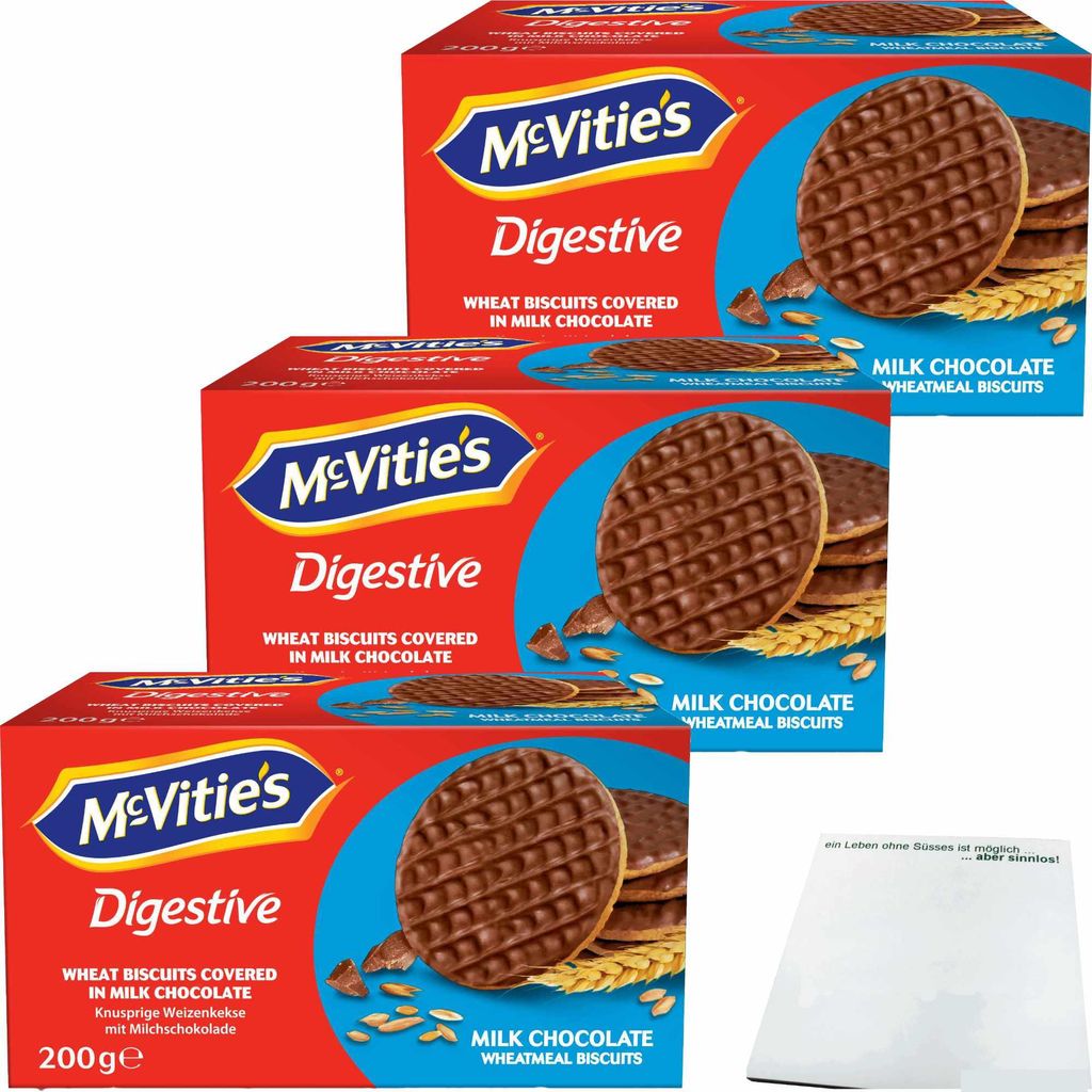 McVitie's Digestive Milk Chocolate 3er Pack (3x200g Packung) + usy Block