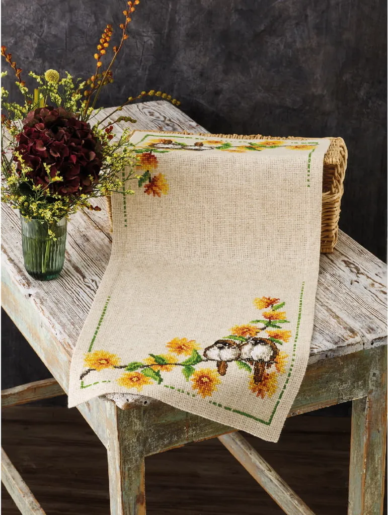 Kit broderie Permin 36x86cm avec fils de coton et motif moineau