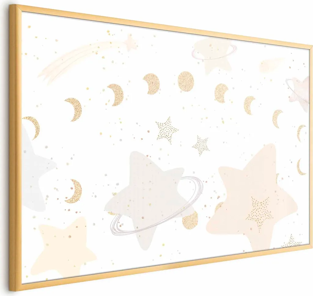 Poster Luna e Stelle 90x60 per Camera da Letto con Cornice Oro