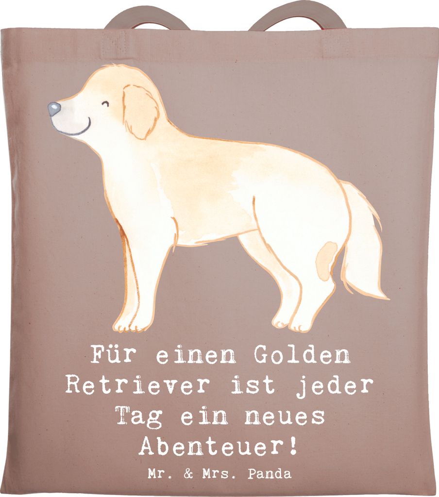 Mr. & Mrs. Panda Beutel Golden Retriever Abenteuer - Braun Pastell - Geschenk, Hundeliebhaber, Tote Bag, totebag, Schultasche, treue Begleitung, in...