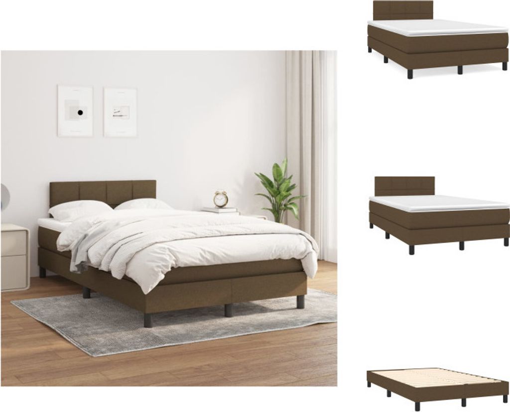 vidaXL Boxspringbett mit Matratze Dunkelbraun 120x200 cm Stoff - Betten & Bettgestelle