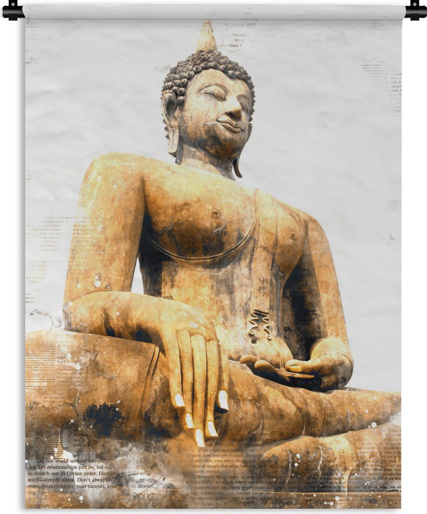 MuchoWow Wandteppich Wandbehang Buddha - Statue - Gold 60x80 cm Tapisserie Dekoration Wandtuch - Decke - Wandtücher - Wohne