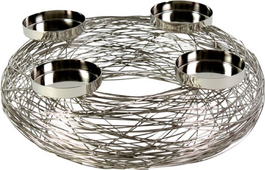 Advents Kranz Edelstahl silber modern 37cm 4 Kerzen Halter Produktbild 
