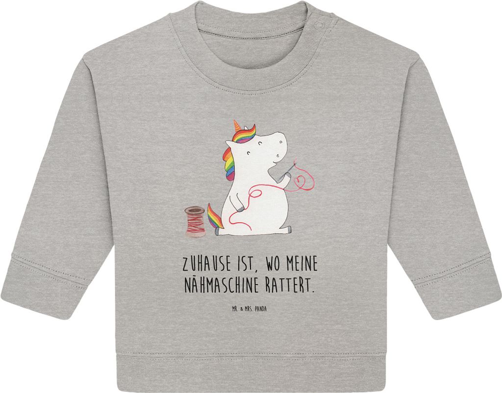 Mr. & Mrs. Panda Organic Baby Pullover Einhorn Näherin 6. - 12. Monat - Heather Grey - Geschenk, Häkeln, Freundin, Bullover, Stricken, Unicorn, B...