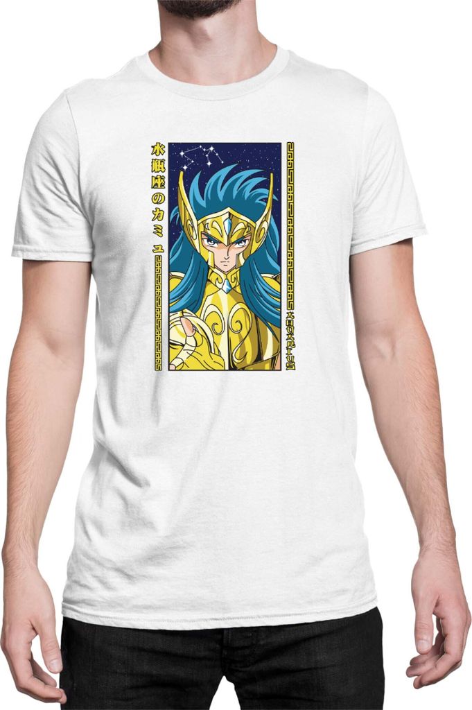 Herren T-Shirt Japan Anime Manga Saint Anime Seiya Aquarius, Man S / Weiß