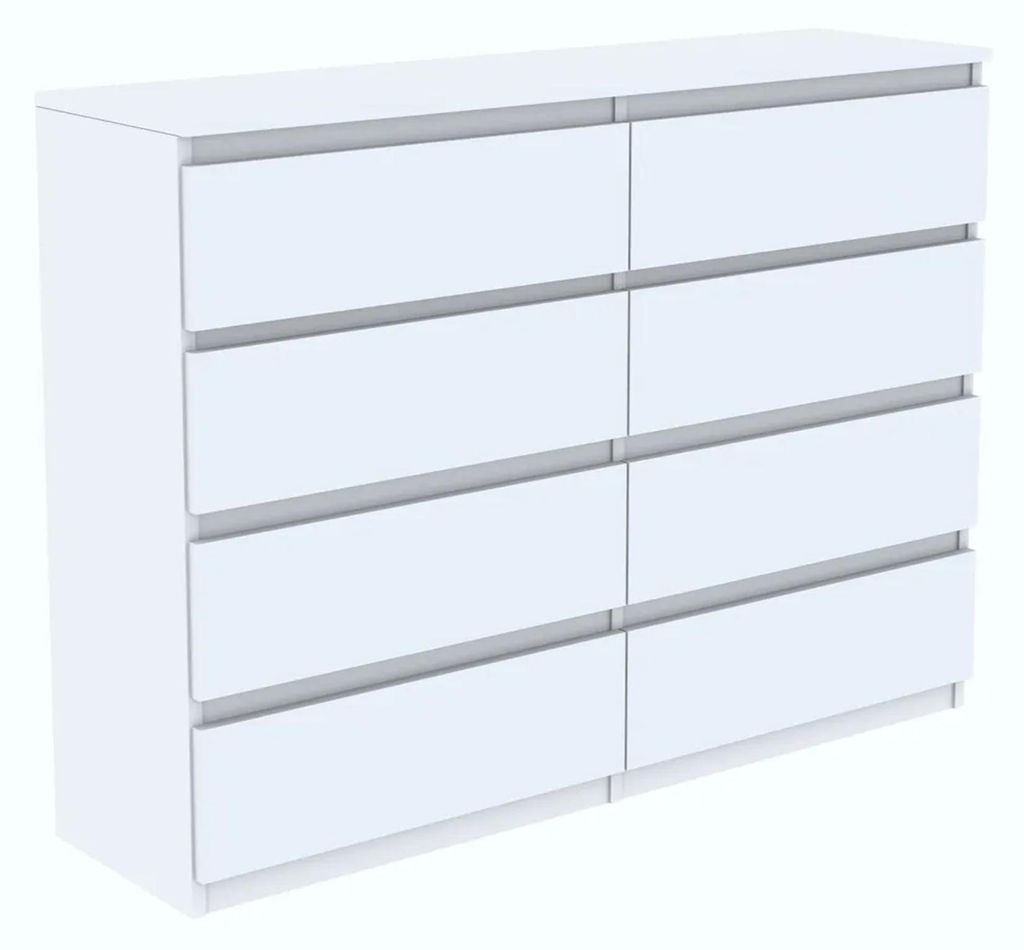 Bílá komoda se zásuvkami, 120 cm, 8 zásuvek, vhodná do Obrázek produktu 