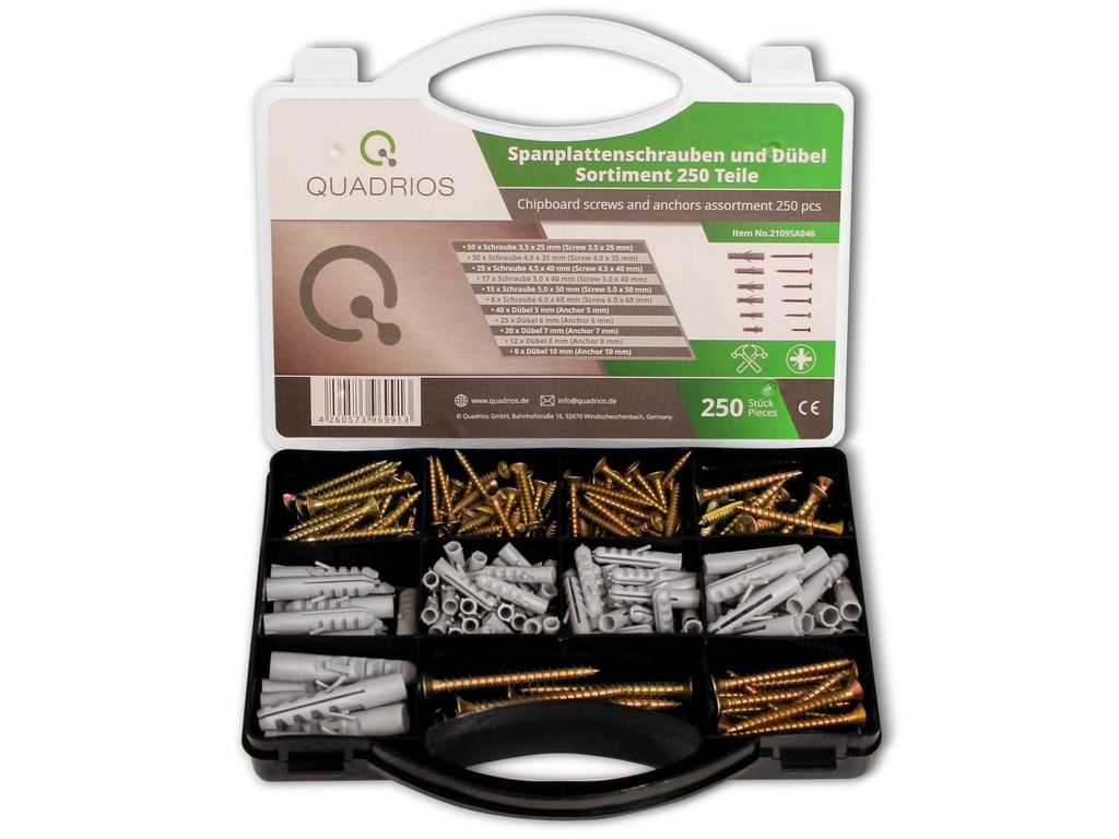 QUADRIOS Schrauben mit Dübel-Set, 2109SA046, Stahl / Kunststoff, 250 Stück
