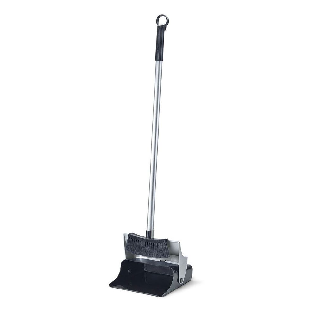 A broom and dustpan set on a white background.