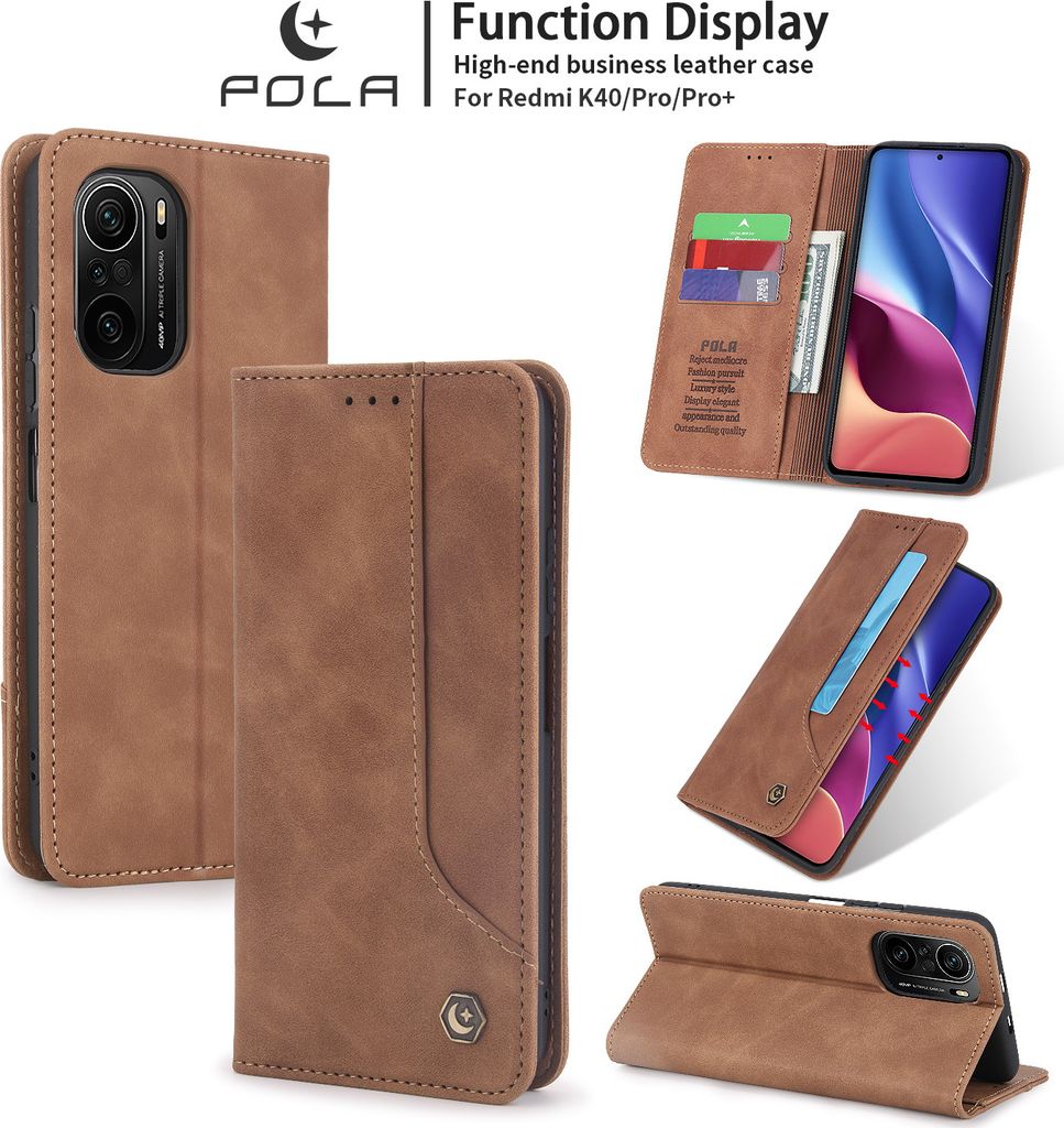 Redmi K40 Hülle, LaimTop Retro Kunstledertasche Schutzhülle mit Kartenfach Standfunktion für Xiaomi Redmi K40 / K40 Pro / K40 Pro+ Braun