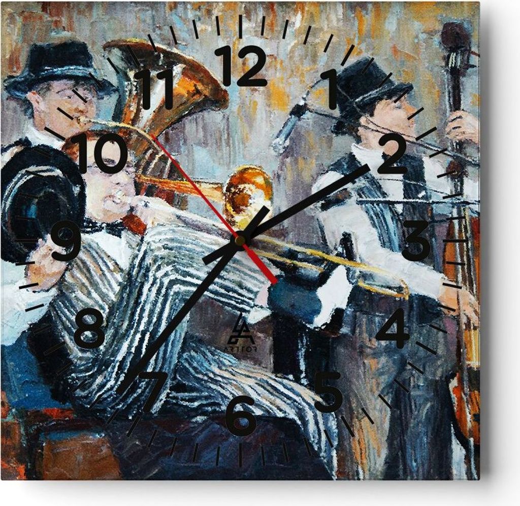 Wanduhr - Quadrat - Glasuhr - Jazz Musik Musiker - 30x30cm - Schleichendes Uhrwerk - Lautlos - zum Aufhängen bereit - Dekoration Modern - Wanddeko...
