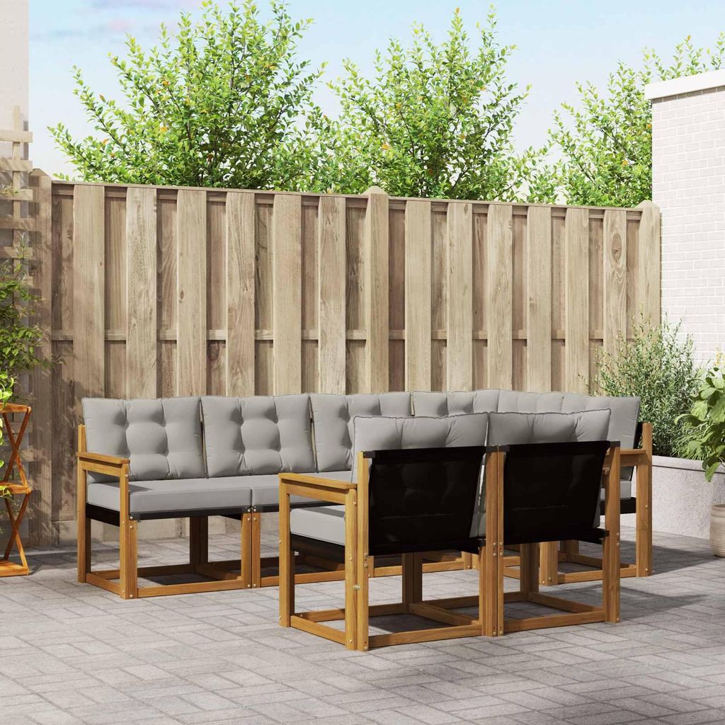 "Neues Produkt" Outdoor-Sofagarnitur ANTI-UV - CLORIS - mit Kissen - 7 pcs - Natürlich und Hellgrau - Modern Gartensofas V460