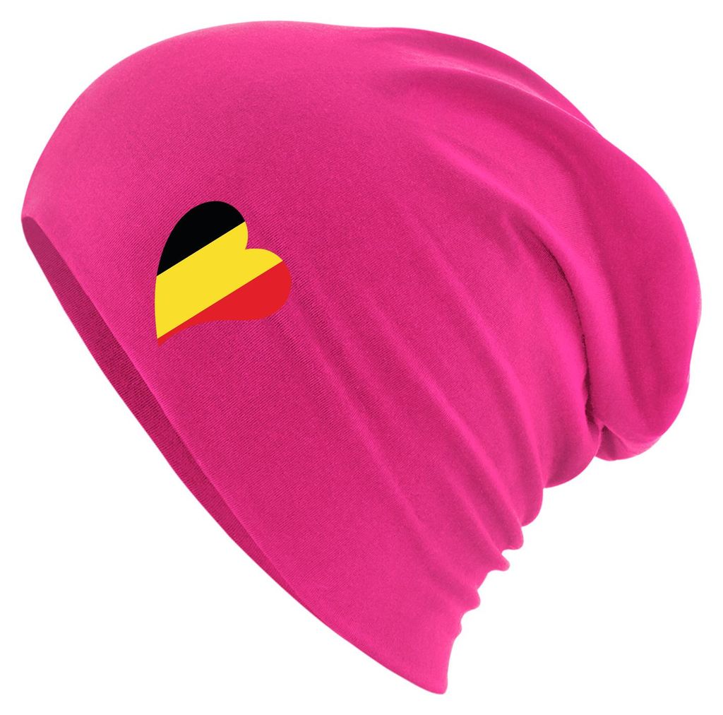 Huuraa Beanie Belgien Flagge Herz Fuchsia One Size Baumwolle und Elasthan Mütze Geschenkidee