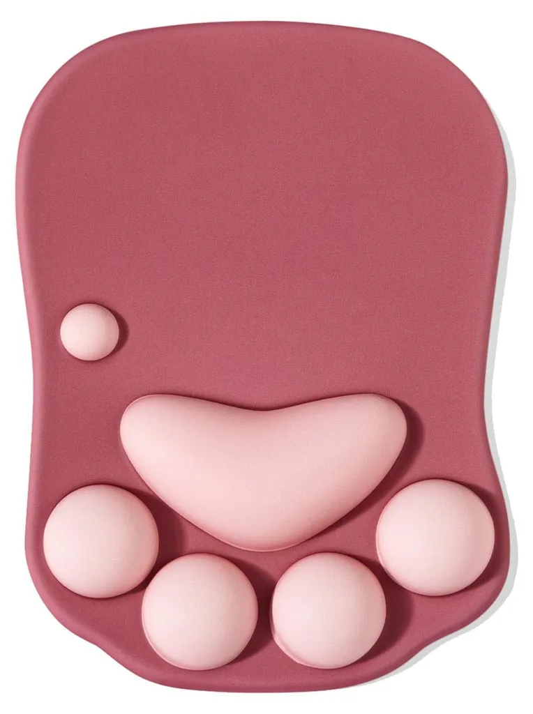 Tapis de souris ergonomique patte de chat en gel silicone 3D rouge foncé