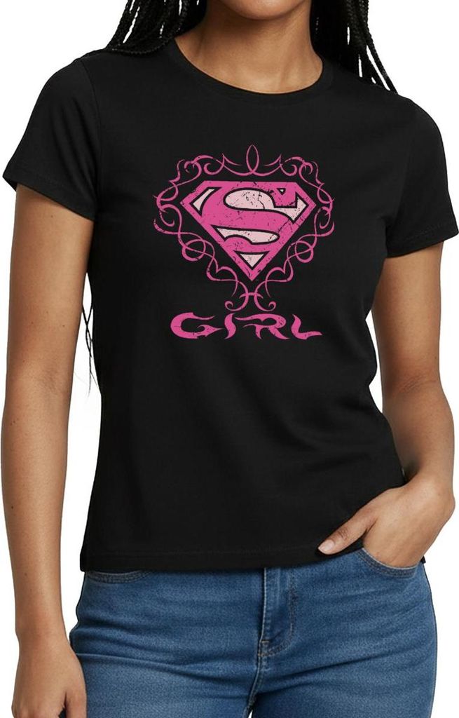 Spreadshirt DC Comics Superman Logo Tattoo Girl Frauen T-Shirt, XL, Schwarz