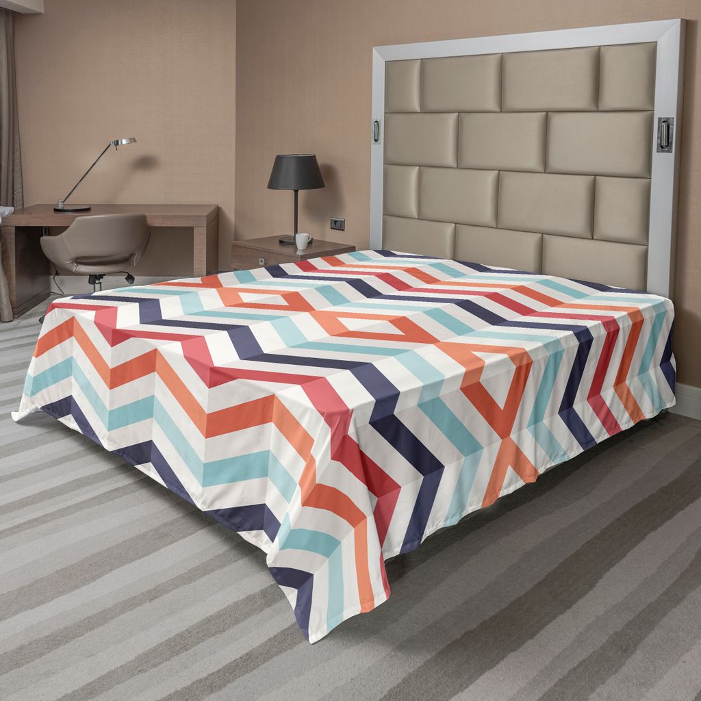ABAKUHAUS Geometrisch Bettlaken, Zickzacklinien Chevron Stripes, die mit Optikeffekt-Bild auf und ab gehen, weiches bequemes oberes Bettlaken für ...