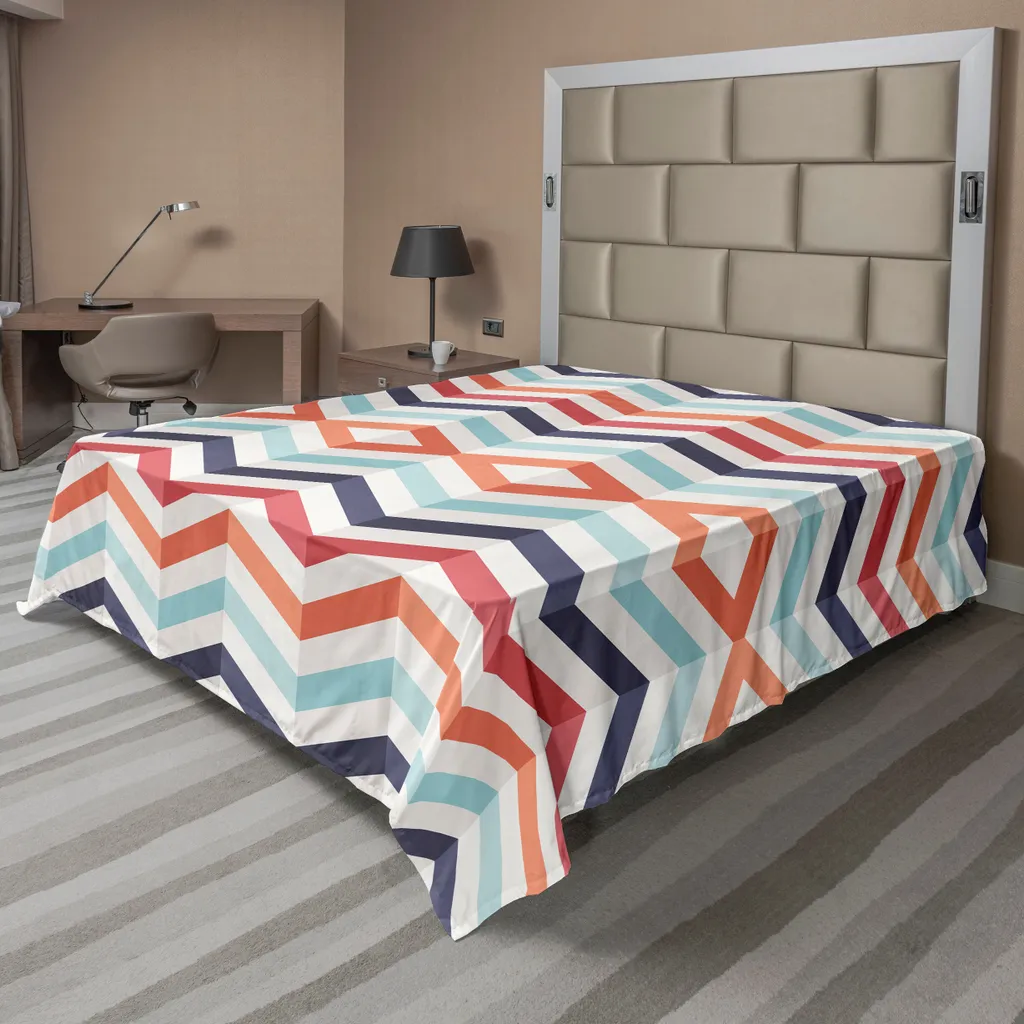 Drap de lit supérieur doux à motifs zigzag colorés pour lit 244 x 205 cm