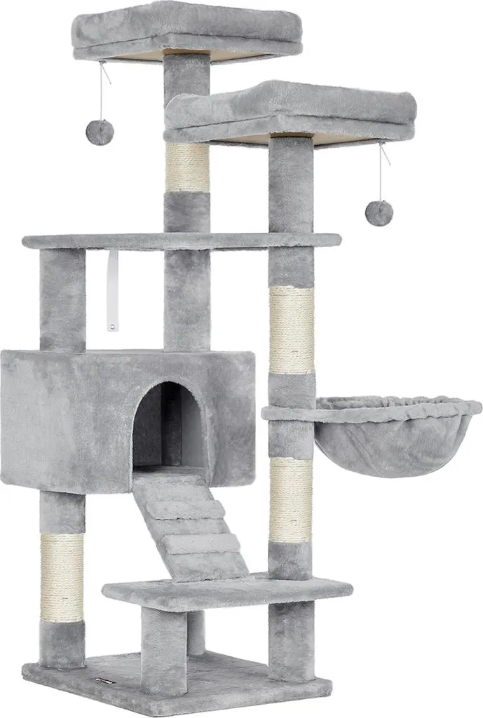 Arbre à chat 142 cm gris clair : protégez vos meubles des griffures